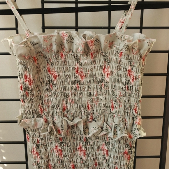 SALE Tube Tank Midi Dress Green Floral Smocked Tiered Spaghetti Strap Boho S/M - Picture 6 of 11